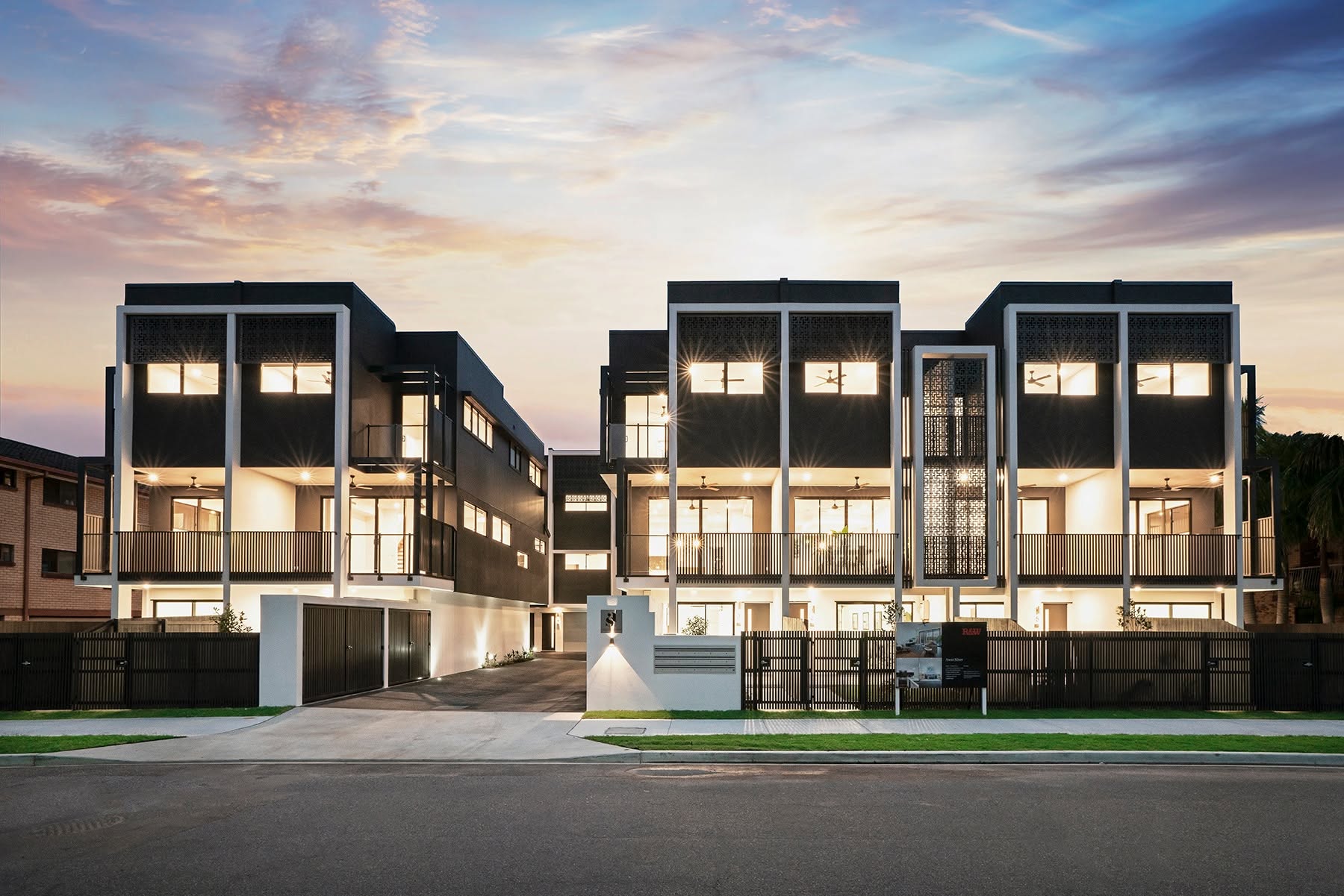 Completed Ascot Silver multi-residential property development at dusk
